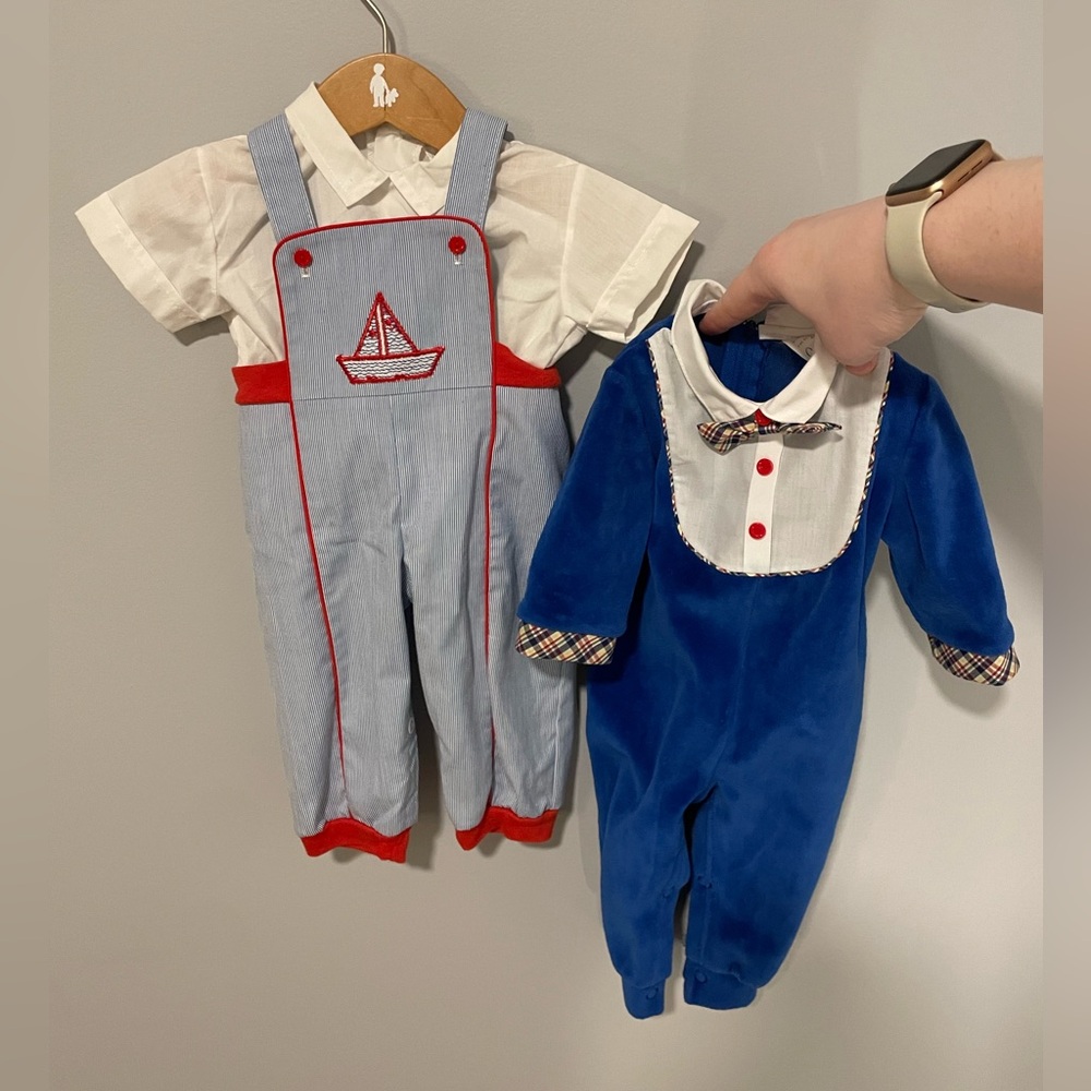 BUNDLE Vintage 1980s Charming Sailor and Velvet Infant Boy Outfits 0-3M